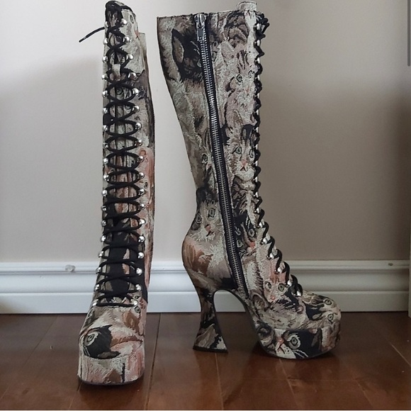 NWOB dolls kill sugar thrillz cat tapestry boots - Picture 2 of 12